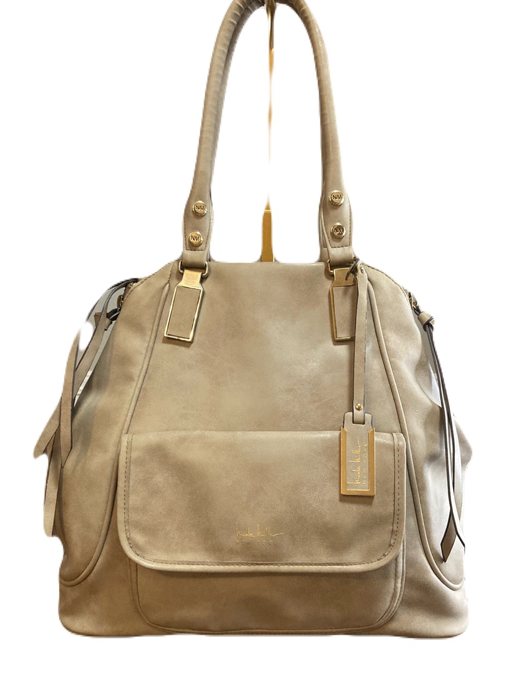 Nicole Miller New York Structured Dome Satchel Bag - Tan/Cream Style #NY 2935
